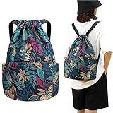 Granvoo Rucksack Beutel Sportbeutel Damen, Kordelzug-Turnbeutel, Turnsack Gym Bag Kordelzugbeutel Sportsack, Tunnelzug Gymsack Schulrucksack Tagesrucksack mit Reißverschluß Innentasche, Wasserdicht