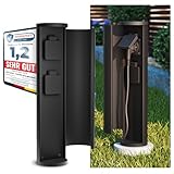 SSC-LUXon PALISO Design Steckdosensäule mit 2X Steckdosen für Garten & Außen - Energiesäule mit Tür schwarz IP44 Höhe 39,5 cm