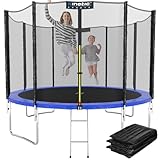 KINETIC SPORTS Trampolin Outdoor 'Salto Plus' Ø 183/244/305/366/400/430/490 cm - Komplett-Set für Kinder, USA Sprungtuch, Netz, Randpolster, Leiter - bis zu 160kg