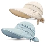 Yamitora 2 Stück Damen Sommer Sonnenhut Breite Krempe 2-in-1 Abnehmbarer Sonnenschutz Outdoor UV-Schutz Hut Abnehmbar Faltbarer Visor Cap Hut mit Pferdeschwanzloch für Golf Reisen Wandern Besichtigung