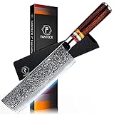 FANTECK Kochmesser Nakiri Küchenmesser Profi Messer Chefmesser 18 cm Allzweckmesser Damaskus Edelstahl Extra Scharfe Messerklinge Damastmesser mit ergonomischer Griff Exquisiter Geschenkverpackung