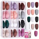 FANDAMEI 12 Farben 288 Stk. Matte Künstliche Nägel zum Aufkleben Mittlere Länge, Coffin Falsche Nägel Gefälschte Nägel, Acryl Nagelspitze, Künstliche Fingernägel Ballerina, mit Nagelkleber