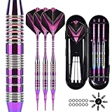 Mhekrep Dartpfeile mit Kunststoffspitze 21 Gramm, 3 Stück Profi Soft Dartpfeile Set, Dart Zubehör Dartpfeile für Elektronische Dartscheibe mit Aufbewahrungsbox (Lila)