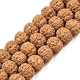 Craftdady 114 Stück ungefärbte natürliche Rudraksha-Perlen authentische Himalaya-echte runde Perlen Rosenkranz Japa Mala Perlen für Gebetskette Puja Meditation