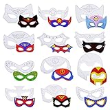 YOLOUP 24 Stück Blanko Superhelden Bemalen Masken Superhero Maske zum Ausmalen Super Helden Cosplay Halbmasken mit Pinsel & Gummiband für Kinder Geburtstag Karneval Halloween Geschenk (12 Stil)