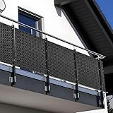 NYVI Polyrattan Balkon Sichtschutz Privafence 90x300 cm Anthrazit - Balkonbespannung mit Metallösen - UV-fest, Witterungsbeständig, 100% Blickdicht - Balkonumspannung Balkonumrandung 0.9x3 m