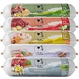 Schlemmerwurst Set Hundewurst Schnittfest Getreidefrei Huhn Rind Ente Lamm Ziege - Wurst-Rollen für Hunde als Alleinfutter Snack Leckerli Trainingswurst | Billos Wurst-Paket 5 Stück (=5x 400g = 2000g)