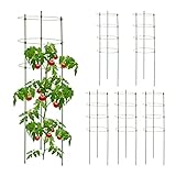 Relaxdays Rankhilfe 6er Set, Metall & Kunststoff, 90 cm hoch, 4 verstellbare Ringe, Rankstütze Kletterpflanzen, grün