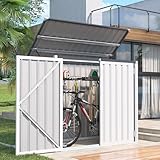 YODOLLA Outdoor Mülltonnenbox mit Gasdruckfeder, Wetterfest Gerätehaus Abschließbar Gartenschuppen für den Außenbereich, 150,6 x 80 x 117,6cm, 1300L (Weiß)