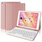 FOGARI Tastatur Hülle für iPad 6. Generation, iPad 5. Generation,iPad Pro 9.7,iPad Air 2,iPad Air 1, QWERTZ Deutsches Layout Magnetisch Abnehmbarer Tastatur mit PU Leder Schützhülle, Roségold