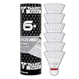 Talbot Torro Unisex Adult Badmintonball Tech 450, Premium Nylonfederball, 6er Dose, Korb:weiß Fast x, Korb: Weiß-Rot/Schnell, one Size