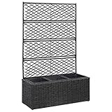 vidaXL Hochbeet mit Rankgitter 3 Töpfen Pflanzkübel Pflanzkasten Blumenkübel Gartenspalier Spalier Rankhilfe Rankkasten 83x30x130cm Poly Rattan Schwarz