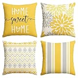 Artoid Mode Gelb Dahlien Geometrisch Frühling Kissenbezüge 4er Set, 40x40 cm Sommer Zierkissenbezug Cushion Cover Couch Wohnzimmer Deko