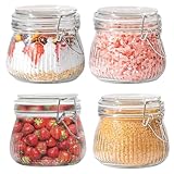 500ml Einmachgläser mit Bügelverschluss, 4 Stück Klein Gestreift Bügelgläser, Gläser mit Drahtbügel Vorratsgläser mit Deckel Luftdicht, Einmachgläser für Zucker, Müsli, Kaffeebohnen, Gewürzen