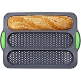 HingtTraum Baguette Backform aus Silikon – Hochwertiges Baguetteblech mit Drei Schlitzen, Perfekt zum Backen von Baguettes, Hotdogs und Brot, Antihaft Silikon Backform mit Wellenrillendesign