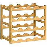 HOMCOM Weinregal Flaschenregal Weinhalter für 16 Flaschen Wasserfestes Standregal Getränkeregal aus Bambus Naturholz 43 x 23,5 x 38 cm