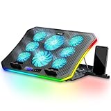 Laptop Kühler RGB Gaming Notebook Kühlpads für Schreibtisch und Schoß, MOOJAY Laptop Lüfter Ständer 8 Höhenverstellbar mit 8 Leisen Lüfter+Handyständer, für 15,6-17,3 Zoll Laptop - Eisblau LED Licht