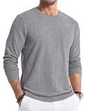 JMIERR Pullover Herren Pullover Shirt Langarm Strickpullover Rundhals T-Shirts Longshirt Modern Leichte Basic Solid Winter Oberteile Männer Tops für Herren mit Tasche Grau M