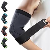 Rakiie Ellenbogenbandage 2 Stücke, Kompression Ellenbogen Bandage für Tennisarm und Sehnenentzündung, Ellbogen Bandage für Damen & Herren, Ellenbogenbandage für Tennisarm, Golfer, Sport Schwarz (M)