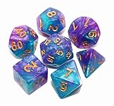 CREEBUY DND-Würfelset, seeblau-violette Rollenspiel-Würfel, für Dungeon and Dragons, D&D, Rollenspiele, Brettspiele, polyedrische Glitzerwürfel