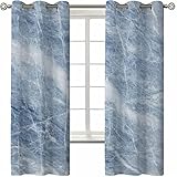Marmor-Schattierungs-isolierter Vorhang, blasses Schattensteinmuster, Risse auf der Oberfläche, Geographie, für Schlafzimmer, Kindergarten, Wohnzimmer, B 132 x L 160 cm, Hellblau