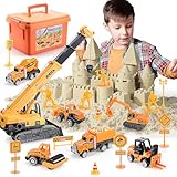 Geebiiny Kinetischer Sand, Kinder Spielzeug ab 3 4 5 6 7 8 Jahre Jungen Mädchen Geschenk 3 4 5 6 7 Jahre Magic Sand Baustellenfahrzeuge Kinder Kran Sandkasten Spielzeug Spielsand Zaubersand Knetsand