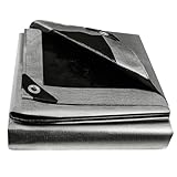 2m x 4m Abdeckplane Gewebeplane 180g/㎡ Wasserdicht Plane mit Ösen Schutzplane Bootsplane Holzplane für Gartenmöbel Poolabdeckung Trampolin Dachplane Reißfest Schimmelresistent Grau/Schwarz