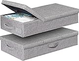 JUPELI 2 Stück Faltbarer Aufbewahrungsbox, 15cm Hoch Flach Unterbettkommode Stabil mit Deckel und Griff,Stoff Unterbett Aufbewahrung,Unterbettbox Für Decken, Kleidung, Steppdecken, Spielzeug, Schuhe