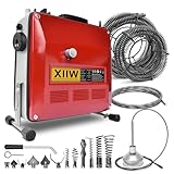 Rohrreinigungsmaschine 850W mit 14m Ø22mm,14.5m Ø16mm, 5m Ø10mm Spirale für Ø20-200mm Rohrleitungen, 12 Köpfe, Rohrreinigungsgerät 450U/M Elektrische Rohrreiniger Reinigung Abflussreiniger