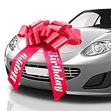 Zoe Deco Alles Gute zum Geburtstag Autoschleife (Rot, 76 cm / 30 Zoll), Riesen-Geschenkschleife vorbedruckt mit Alles Gute zum Geburtstag, Schleifen für Autos & Geschenkverpackung