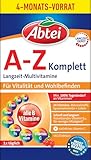 Abtei A-Z Komplett Langzeit-Multivitamine – Für mehr Vitalität – Mit 24 Vitaminen und Mineralstoffen – Glutenfrei, Laktosefrei, Vegetarisch – Vorratspackung – 120 Tabletten für 4 Monate