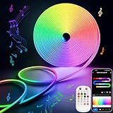 Lamomo LED Strip 5m, RGBIC Neon LED Streifen mit Warmweiß Mode, LED Leiste Regenbogeneffekt, APP und Fernbedienung, Musik Sync, Wasserdicht LED Schlauch Flexibel für Zuhause, Schlafzimmer, Wand Deko