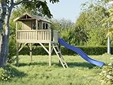 Prestige Garden Stelzenhaus Funny XXL KDI | 285x188x303 cm | Kesseldruckimprägniertes Kiefernholz | Mit Veranda, Balkon & Blauer Rutsche | 146 cm Podest | Kinder Outdoor Spielhaus
