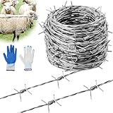Mbsomnus Stacheldraht 1,8 mm x 9 m Stacheldraht Rolle Feuerverzinkt Stacheldraht Zaun mit Handschuhe Stacheln für Weidezau Gärten Balkon Hofmauern DIY Handwerk Baseballschläger