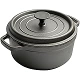 Beeiee Dutch Oven mit Deckel, vorgebrannter Gusseisen, runder Dutch Oven mit zwei Griffen, Dutch Oven Topf (15,2 cm)