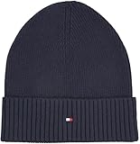 Tommy Hilfiger Herren Strickmütze Flag Cotton Beanie mit Kaschmir, Blau (Space Blue), Einheitsgröße