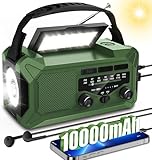 BIAOQINBO 10000mAh Solar Radio, Kurbelradio, Tragbar Notfallradio Dynamo Radio mit AM/FM, mit Wiederaufladbar Powerbank, LED Leselampe, Kompass, SOS-Alarm für Camping Ourdoor Notfall (Grün)