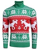 COOFANDY Herren Weihnachtspullover Rollkragenpullover Christmas Sweater Pullover mit Rundhalsausschnitt Norwegerpullover Weihnachtsgrün M