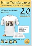 TransOurDream A4X20 Blatt+2 Silikonpapier,Echte Inkjet/Laser T-Shirt Transferpapier,Transferfolie Bügelfolie(durchscheinend Folie), für helle Textilien, Textilien Aufbügeln