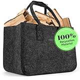 lamounia - Kaminholztasche Filztasche groß - 35L Volumen - 43x30x27cm + gratis Henkelverschluss und Innentasche - Perfekt als Kaminholzkorb - Aufbewahrungskorb und große Einkaufstasche in dunkelgrau