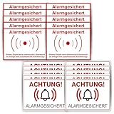 Alarmgesichert Aufkleber - Weiß - 14,8 x 10,5 mm - 20 Stück - Premium Sticker mit Schutzlaminat - Alarmanlage - Einbruchschutz