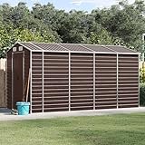 SECOLI Gerätehaus Gartenhaus Metall XXL Gerätehaus mit Satteldach Geräteschuppen Outdoor Geräteschrank Gartenschrank Verzinkter Stahl-Braun-191 x 385 x 198 cm