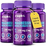 Magnesium Bisglycinate 200mg - Mit Vitamin B6 für bessere Aufnahme - Hochdosiert & Laborgeprüft - Magnesium Komplex Tabletten - Vegan, Ohne Zusatzstoffe - 3x60 Kapseln für 3 Monaten