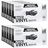 ForPro Einweg-Vinylhandschuhe, schwarz, Industriequalität, puderfrei, latexfrei, unsteril, lebensmittelecht, 2,75 mil. Handfläche, 3,9 mil, Finger, Medium, 100 Stück (10 Stück)