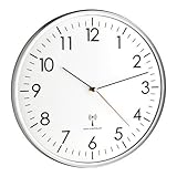 TFA Dostmann Analoge Wanduhr Funk, hohe Genauigkeit, Funkuhr, weiß/silber, 60.3514, für Küche,Wohnzimmer, Büro oder Eingangsbereich geeignet, 330 x 50 mm