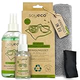 SOYECO Brillenreiniger Set (4in1) - inkl. Reinigungsspray, Antibeschlagsspray & Zwei Mikrofasertüchern - schnelle & einfache Reinigung - Brillenreinigung (streifenfrei)