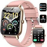 Smartwatch für Damen Herren, 1,85 Zoll Touchscreen mit Bluetooth Anrufe, IP68 Wasserdicht Fitnessuhr mit Herzfrequenzmonitor Schlafmonitor Schrittzähler, Sportuhr für iOS Android, Roségold