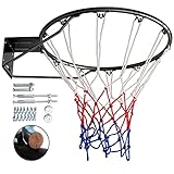Dripex Massiver Basketballkorb Ø45 cm mit Basketballnetz Wandmontage mit Stahlring Basketballring für In- und Outdoor (Schwarz)