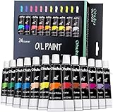 Ölfarben Set, Ohuhu 24 Farben 12ml/Röhrchen Ölfarben Starterset auf Leinwand und Malerei Ungiftig Künstlerqualität Oil Painting für Künstler Anfänger Erwachsene Kunst Malen Lieferungen