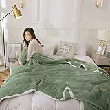 Dicke, dreilagige Decke, Steppdecke im Winter, warme Korallen-Fleece-Decke, Schlaf-Effekt, Rosa, 200 x 230 cm (Grün, 200 x 230 cm)